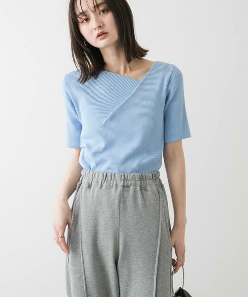 SENSE OF PLACE by URBAN RESEARCH / センスオブプレイス バイ アーバンリサーチ ニット・セーター | 『一部WEB限定カラー』アシメネックハーフスリーブセーター | 詳細1