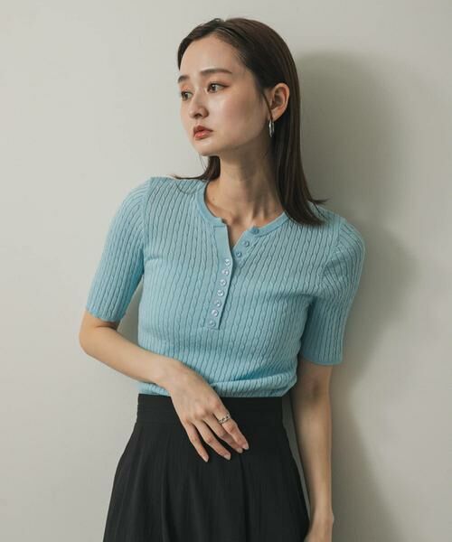 SENSE OF PLACE by URBAN RESEARCH / センスオブプレイス バイ アーバンリサーチ ニット・セーター | ヘンリーネックミニケーブルセーター(半袖) | 詳細7