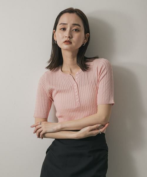 SENSE OF PLACE by URBAN RESEARCH / センスオブプレイス バイ アーバンリサーチ ニット・セーター | ヘンリーネックミニケーブルセーター(半袖) | 詳細26