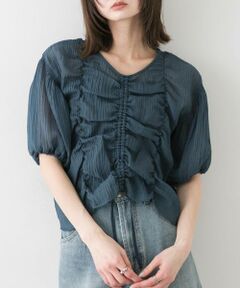 シャーリングブラウス(5分袖)