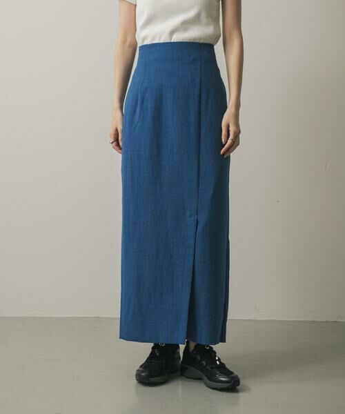 SENSE OF PLACE by URBAN RESEARCH/センスオブプレイス バイ アーバンリサーチ 『UR TECH DRYLUXE』リネンライクスリットタイトスカート ブルー TALL
