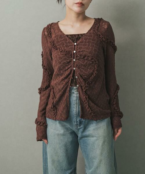 SENSE OF PLACE by URBAN RESEARCH / センスオブプレイス バイ アーバンリサーチ カーディガン・ボレロ | フロントボタンレースカーディガン(ブラウン)