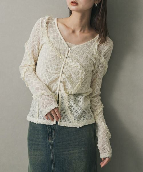 SENSE OF PLACE by URBAN RESEARCH / センスオブプレイス バイ アーバンリサーチ カーディガン・ボレロ | フロントボタンレースカーディガン(アイボリー)