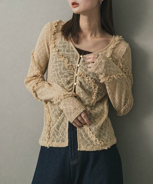 SENSE OF PLACE by URBAN RESEARCH / センスオブプレイス バイ アーバンリサーチ カーディガン・ボレロ | フロントボタンレースカーディガン(ベージュ)