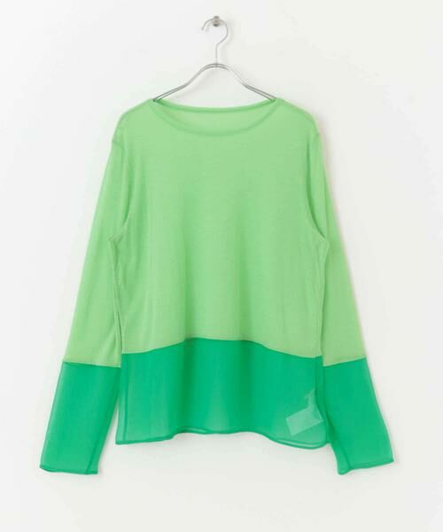 SENSE OF PLACE by URBAN RESEARCH / センスオブプレイス バイ アーバンリサーチ Tシャツ | シアーキリカエ長袖トップス（グリーン）