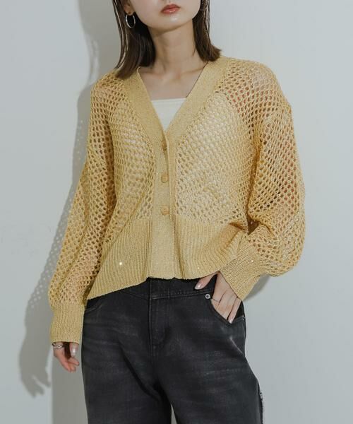 SENSE OF PLACE by URBAN RESEARCH/センスオブプレイス バイ アーバンリサーチ スパンコールメッシュカーディガン イエロー one SENSE OF PLACE by URBAN RESEARCH/センスオブプレイス バイ アーバンリサーチ スパンコールメッシュカーディガン イエロー one