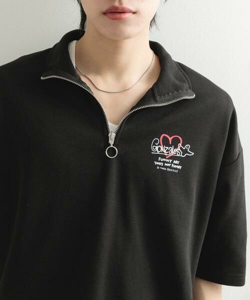 SENSE OF PLACE by URBAN RESEARCH / センスオブプレイス バイ アーバンリサーチ Tシャツ | 『WEB限定』Mark Gonzales スタンドハーフZIPドローコードTシャツ(ブラック)