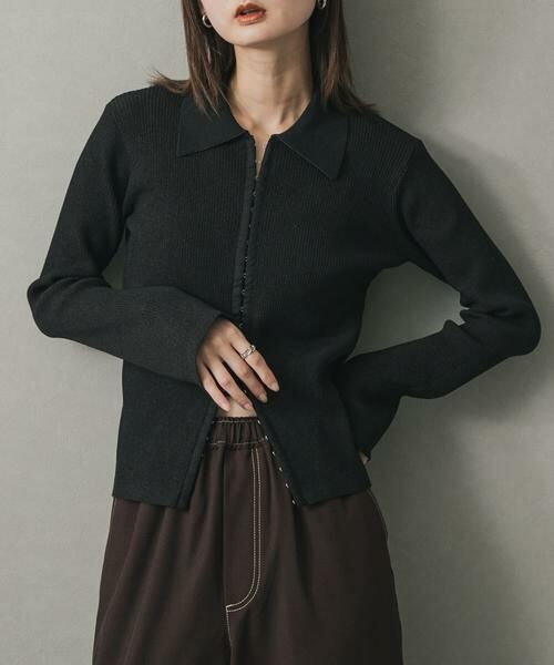 SENSE OF PLACE by URBAN RESEARCH/センスオブプレイス バイ アーバンリサーチ フロントホックエリツキコンパクトカーディガン ブラック one SENSE OF PLACE by URBAN RESEARCH/センスオブプレイス バイ アーバンリサーチ フロントホックエリツキコンパクトカーディガン ブラック one