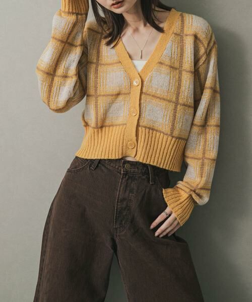 SENSE OF PLACE by URBAN RESEARCH/センスオブプレイス バイ アーバンリサーチ モヘアチェッククロップドカーディガン イエロー one SENSE OF PLACE by URBAN RESEARCH/センスオブプレイス バイ アーバンリサーチ モヘアチェッククロップドカーディガン イエロー one