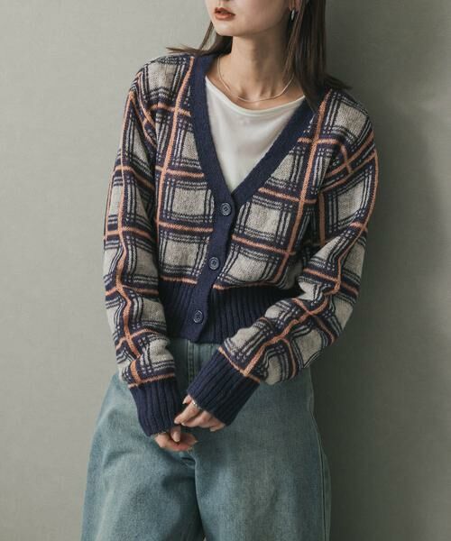 SENSE OF PLACE by URBAN RESEARCH/センスオブプレイス バイ アーバンリサーチ モヘアチェッククロップドカーディガン ネイビー one SENSE OF PLACE by URBAN RESEARCH/センスオブプレイス バイ アーバンリサーチ モヘアチェッククロップドカーディガン ネイビー one