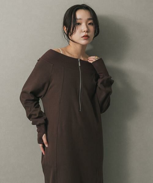 SENSE OF PLACE by URBAN RESEARCH / センスオブプレイス バイ アーバンリサーチ ワンピース | オフショルハーフジップワンピース | 詳細1