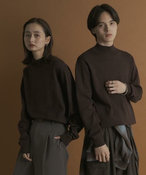 SENSE OF PLACE by URBAN RESEARCH / センスオブプレイス バイ アーバンリサーチ ニット・セーター | 『一部WEB限定カラー』『洗濯可/毛玉防止』ストレッチモックネックニット(ブラウン)