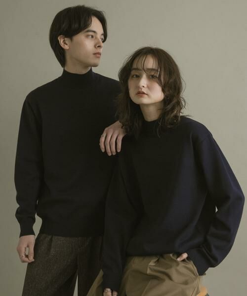 SENSE OF PLACE by URBAN RESEARCH / センスオブプレイス バイ アーバンリサーチ ニット・セーター | 『一部WEB限定カラー』『洗濯可/毛玉防止』ストレッチモックネックニット(ネイビー)