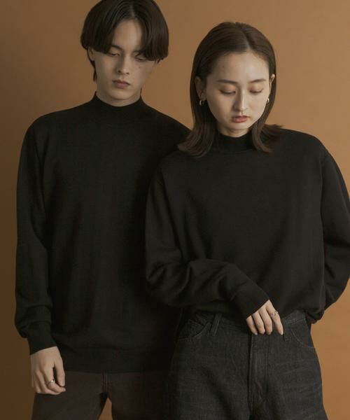 SENSE OF PLACE by URBAN RESEARCH / センスオブプレイス バイ アーバンリサーチ ニット・セーター | 『一部WEB限定カラー』『洗濯可/毛玉防止』ストレッチモックネックニット(ブラック)
