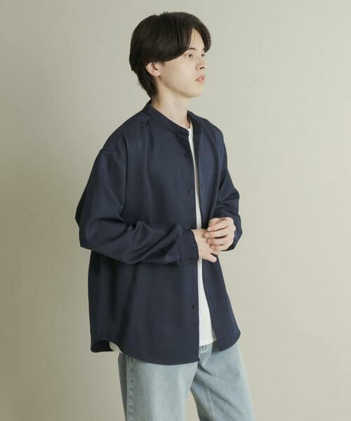 SENSE OF PLACE by URBAN RESEARCH / センスオブプレイス バイ アーバンリサーチ シャツ・ブラウス | ウールライクバンドカラールーズシャツ(ネイビー)