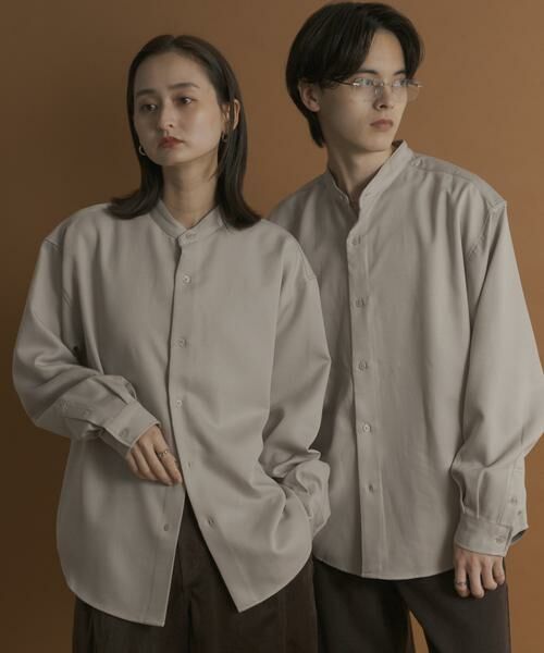 SENSE OF PLACE by URBAN RESEARCH / センスオブプレイス バイ アーバンリサーチ シャツ・ブラウス | ウールライクバンドカラールーズシャツ(ライトベージュ)