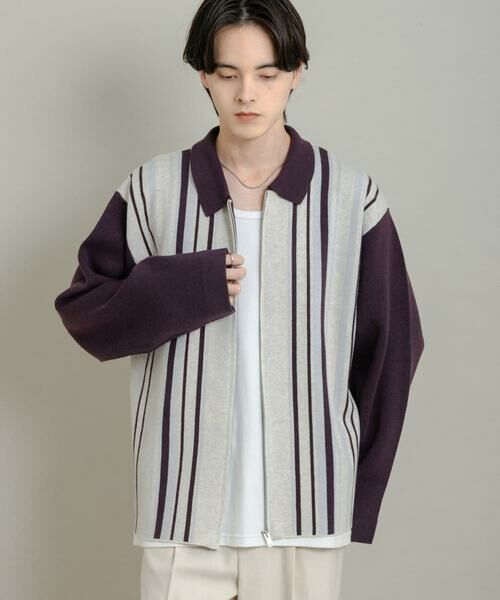 SENSE OF PLACE by URBAN RESEARCH / センスオブプレイス バイ アーバンリサーチ ニット・セーター | ストライプZIPニットシャツ | 詳細1
