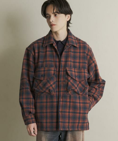 SENSE OF PLACE by URBAN RESEARCH/センスオブプレイス バイ アーバンリサーチ ヘビーネルチェックシャツジャケット ネイビー L