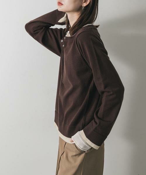 SENSE OF PLACE by URBAN RESEARCH / センスオブプレイス バイ アーバンリサーチ ニット・セーター | ヘンリーネックレイヤードセーター(ブラウン)