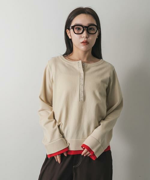 SENSE OF PLACE by URBAN RESEARCH / センスオブプレイス バイ アーバンリサーチ ニット・セーター | ヘンリーネックレイヤードセーター(ベージュ)