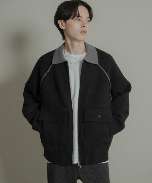 SENSE OF PLACE by URBAN RESEARCH/センスオブプレイス バイ アーバンリサーチ バイカラーニットジップブルゾン ブラック M SENSE OF PLACE by URBAN RESEARCH/センスオブプレイス バイ アーバンリサーチ バイカラーニットジップブルゾン ブラック M
