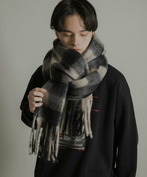 SENSE OF PLACE by URBAN RESEARCH/センスオブプレイス バイ アーバンリサーチ ブロックチェックボリュームマフラー ブラック one SENSE OF PLACE by URBAN RESEARCH/センスオブプレイス バイ アーバンリサーチ ブロックチェックボリュームマフラー ブラック one