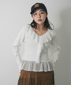 SENSE OF PLACE by URBAN RESEARCH / センスオブプレイス バイ アーバンリサーチ ニット・セーター | 『洗濯可』フリルレースフレアスリーブニット