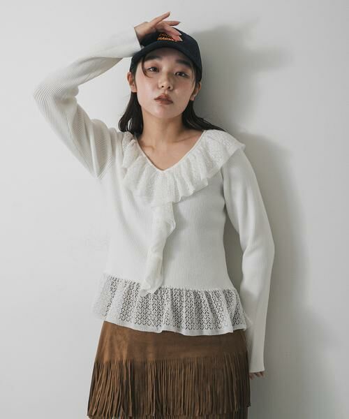 SENSE OF PLACE by URBAN RESEARCH / センスオブプレイス バイ アーバンリサーチ ニット・セーター | 『洗濯可』フリルレースフレアスリーブニット | 詳細1