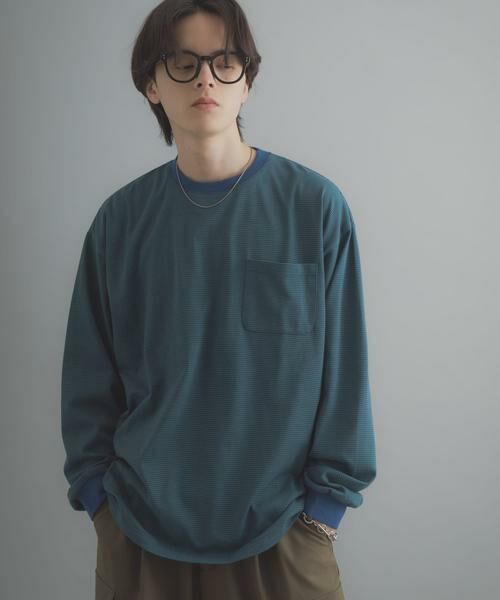 SENSE OF PLACE by URBAN RESEARCH / センスオブプレイス バイ アーバンリサーチ Tシャツ | ピンボーダーロングスリーブTシャツ（ネイビー）