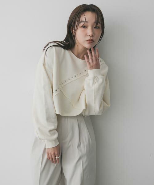 SENSE OF PLACE by URBAN RESEARCH / センスオブプレイス バイ アーバンリサーチ スウェット | スタッズピグメントカットトップ（アイボリー）