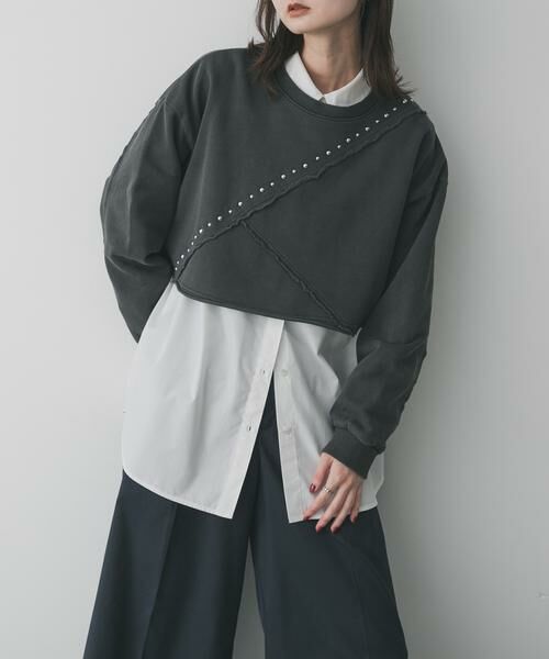 SENSE OF PLACE by URBAN RESEARCH / センスオブプレイス バイ アーバンリサーチ スウェット | スタッズピグメントカットトップ（チャコールグレー）
