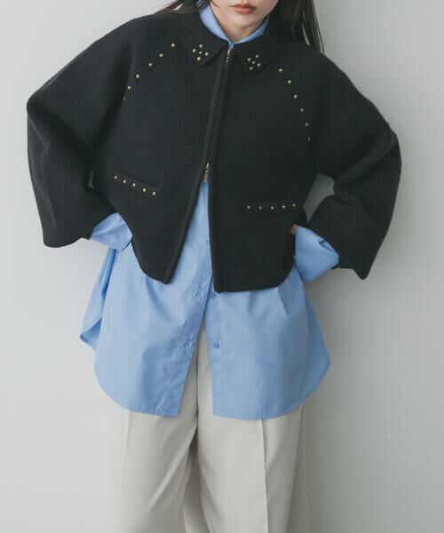 SENSE OF PLACE by URBAN RESEARCH / センスオブプレイス バイ アーバンリサーチ カーディガン・ボレロ | 『洗濯可』スタッズデザインカーディガン（ブラック）
