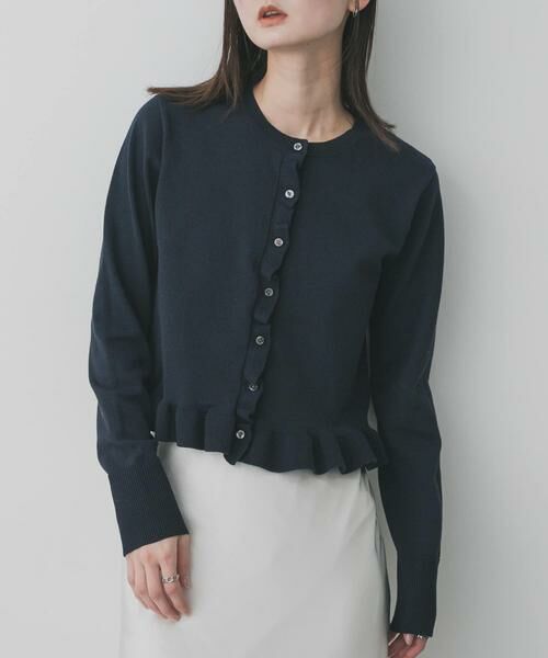 SENSE OF PLACE by URBAN RESEARCH / センスオブプレイス バイ アーバンリサーチ ニット・セーター | 『洗濯可』フリルトリムニットカーディガン（ネイビー）