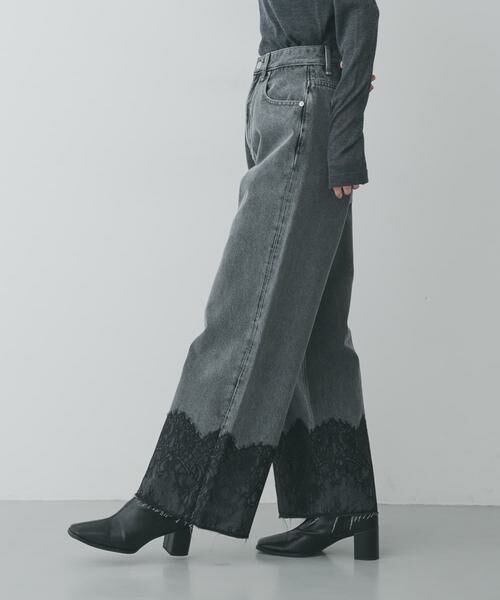 SENSE OF PLACE by URBAN RESEARCH / センスオブプレイス バイ アーバンリサーチ その他パンツ | レースドッキングデニムパンツ（グレー）