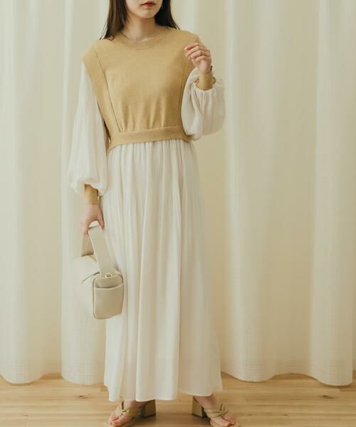 SENSE OF PLACE by URBAN RESEARCH / センスオブプレイス バイ アーバンリサーチ ワンピース | マジョリカプリーツドッキングワンピース（ベージュ系その他）