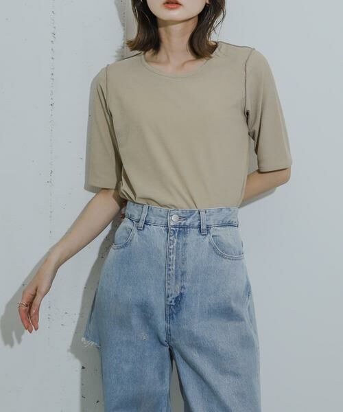 SENSE OF PLACE by URBAN RESEARCH / センスオブプレイス バイ アーバンリサーチ Tシャツ | シアーコンパクトTシャツ(5分袖)（ベージュ）