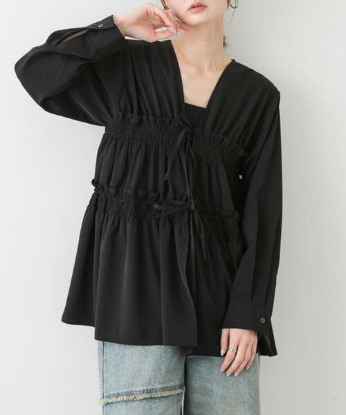SENSE OF PLACE by URBAN RESEARCH / センスオブプレイス バイ アーバンリサーチ シャツ・ブラウス | ギャザーリボンチュニックブラウス（ブラック）