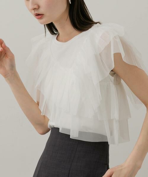 SENSE OF PLACE by URBAN RESEARCH / センスオブプレイス バイ アーバンリサーチ Tシャツ | チュールフリルカットトップ（オフホワイト）