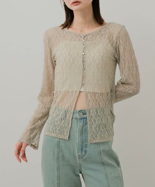 SENSE OF PLACE by URBAN RESEARCH / センスオブプレイス バイ アーバンリサーチ カーディガン・ボレロ | ボートネックレースカーディガン（ベージュ）