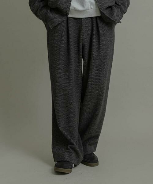 SENSE OF PLACE by URBAN RESEARCH / センスオブプレイス バイ アーバンリサーチ その他パンツ | スライバーライクヘリンボーンワイドパンツ（チャコールグレー）