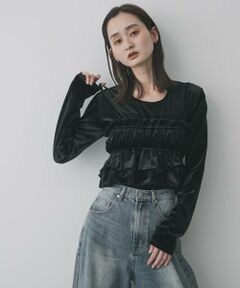 SENSE OF PLACE by URBAN RESEARCH / センスオブプレイス バイ アーバンリサーチ Tシャツ | 『洗濯可』フリルビスチェセットベロアトップ