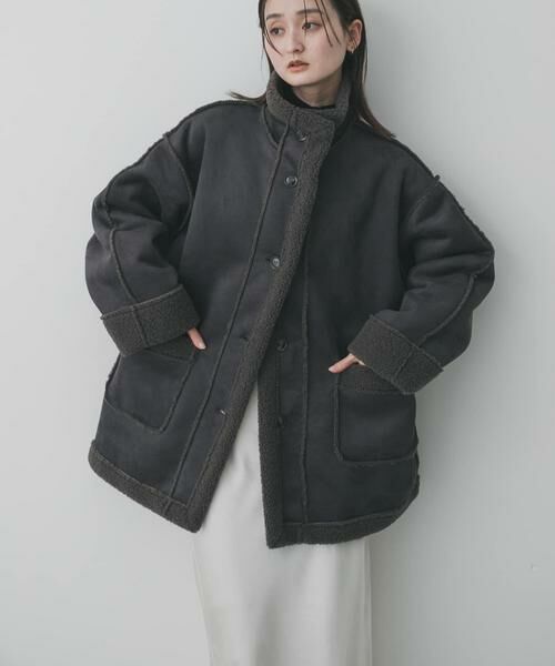 SENSE OF PLACE by URBAN RESEARCH / センスオブプレイス バイ アーバンリサーチ その他アウター | フェイクムートンスタンドジャケット（チャコールグレー）
