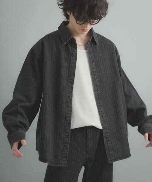 SENSE OF PLACE by URBAN RESEARCH / センスオブプレイス バイ アーバンリサーチ シャツ・ブラウス | ジャガードデニムレギュラーカラーシャツ（ブラック）