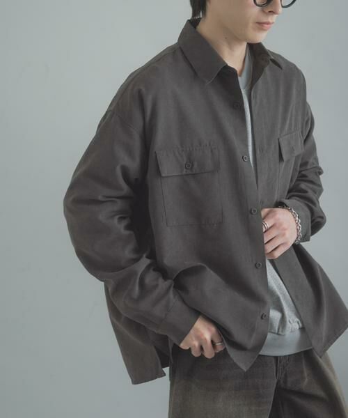 SENSE OF PLACE by URBAN RESEARCH / センスオブプレイス バイ アーバンリサーチ シャツ・ブラウス | F/Sダブルポケットロングスリーブシャツ（チャコールグレー）