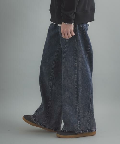 SENSE OF PLACE by URBAN RESEARCH / センスオブプレイス バイ アーバンリサーチ デニムパンツ | ケミカルバギーワイドデニムパンツ（ネイビー）