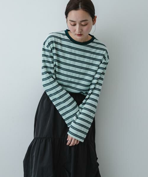 SENSE OF PLACE by URBAN RESEARCH / センスオブプレイス バイ アーバンリサーチ Tシャツ | ベロアボーダーTシャツ（ミント）