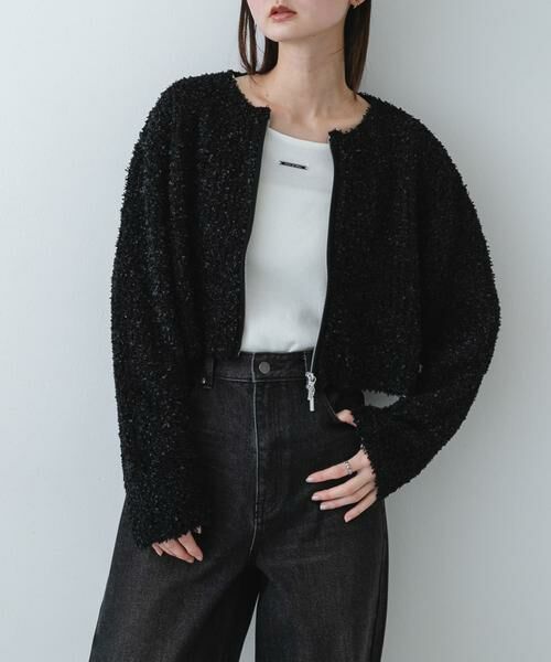 SENSE OF PLACE by URBAN RESEARCH / センスオブプレイス バイ アーバンリサーチ カーディガン・ボレロ | 『洗濯可』コードテープヤーンカーディガン（ブラック）