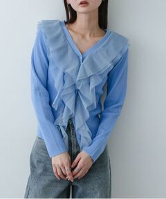 SENSE OF PLACE by URBAN RESEARCH / センスオブプレイス バイ アーバンリサーチ カーディガン・ボレロ | 『洗濯可』チュールフリルニットカーディガン