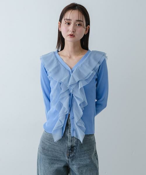 SENSE OF PLACE by URBAN RESEARCH / センスオブプレイス バイ アーバンリサーチ カーディガン・ボレロ | 『洗濯可』チュールフリルニットカーディガン | 詳細1