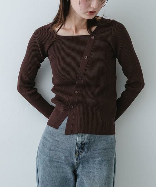 SENSE OF PLACE by URBAN RESEARCH / センスオブプレイス バイ アーバンリサーチ ニット・セーター | 『洗濯可』アシメデザインリブセーター（ブラウン）